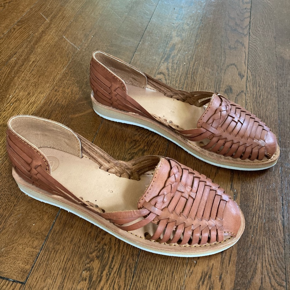 Bottomless Tan Leather Huarache Sandals